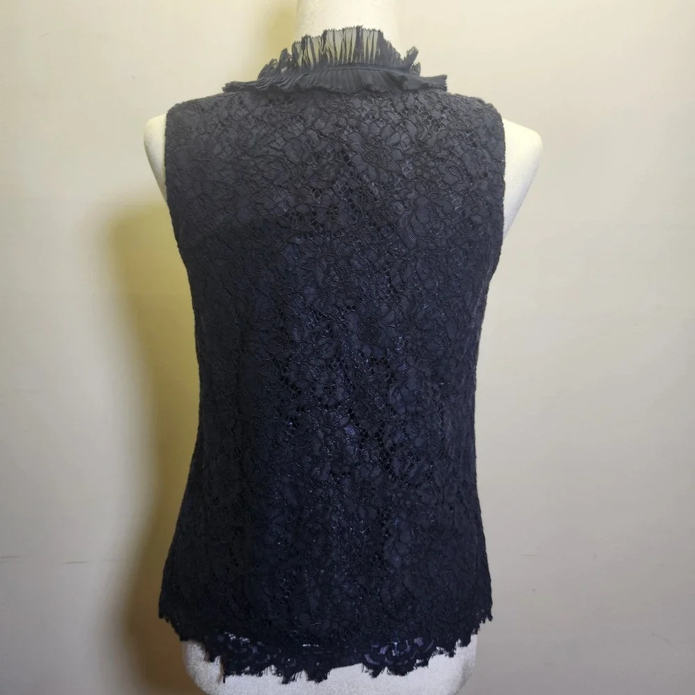 J. Crew Lace Overlay Sleeveless Blouse Keyhole Front Ruffle Neck S Career Office